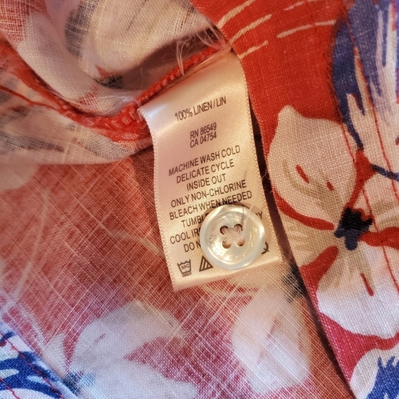 Tommy Bahama Relax 100% Linen Floral Red White Blue Zippered Sz. 12 Skirt - Picture 5 of 7